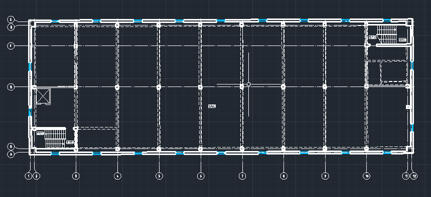На основе облака точек был создан детализированный план этажа в ПО AutoCAD. На чертеже отражены несущие элементы и реальные геометрические отклонения.
