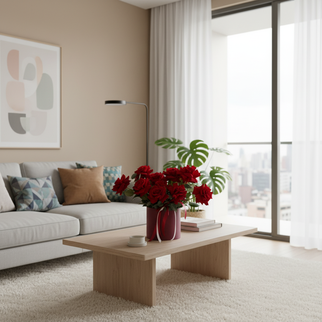 Шляпная коробка с красными французскими розами
