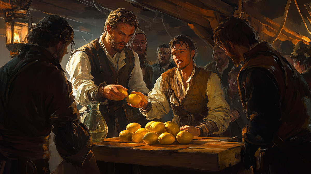 Момент надежды: врач раздает лимоны больным цингой.