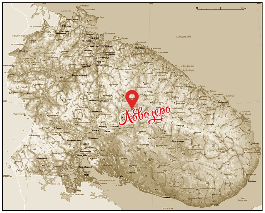 Ловозеро на карте Мурманской области 
