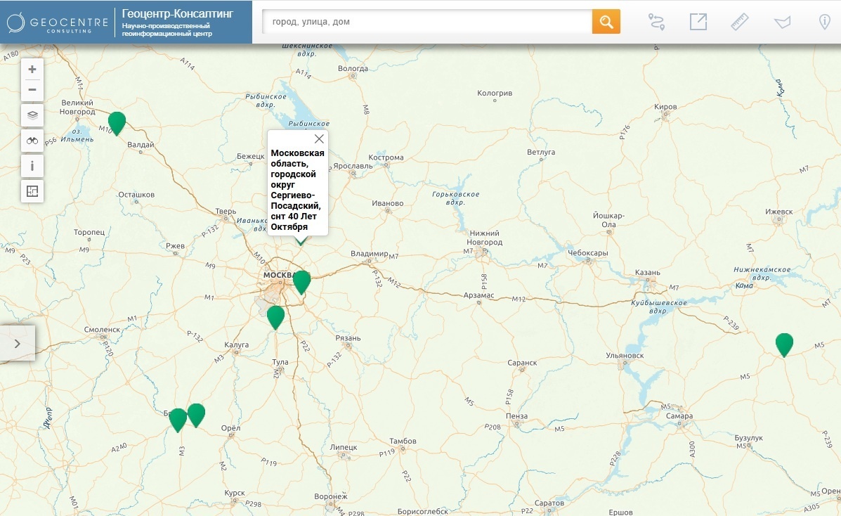 Прогеокодированные адреса из geojson на карте