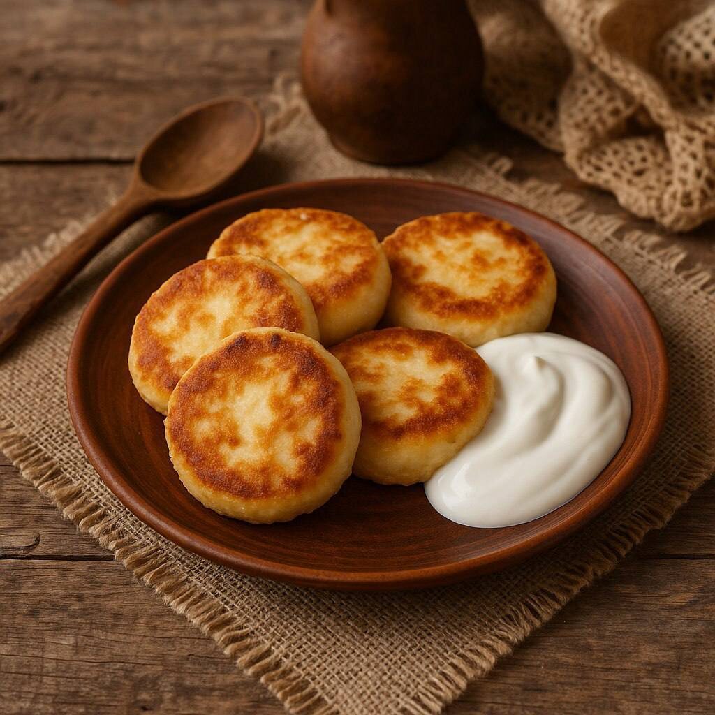 Жареные сырники со сметаной