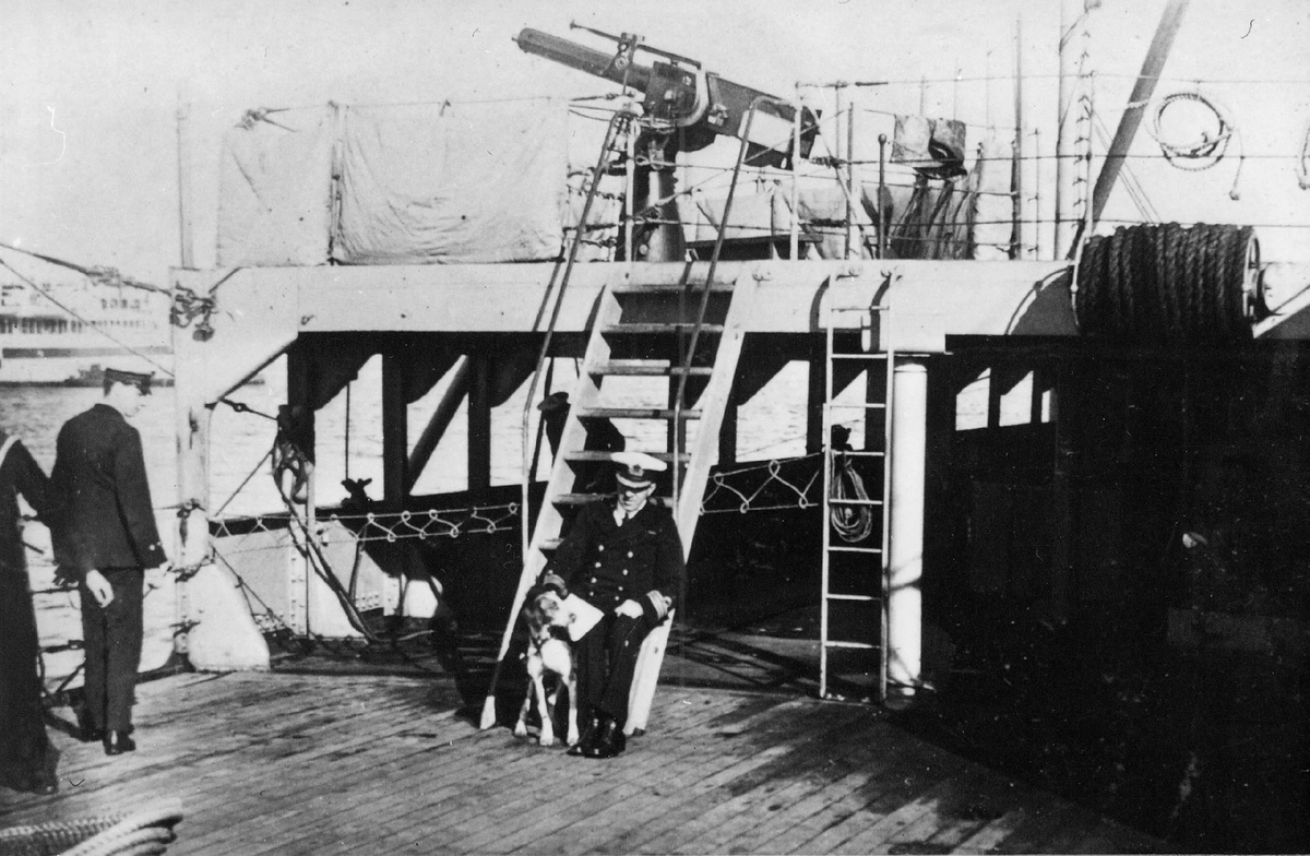 Fig. 08. 1917 HMS Abercrombie-class monitor «Raglan» (M14) Commander Henry Franklin Chevallier Kitchener Viscount Broome with the ships dog