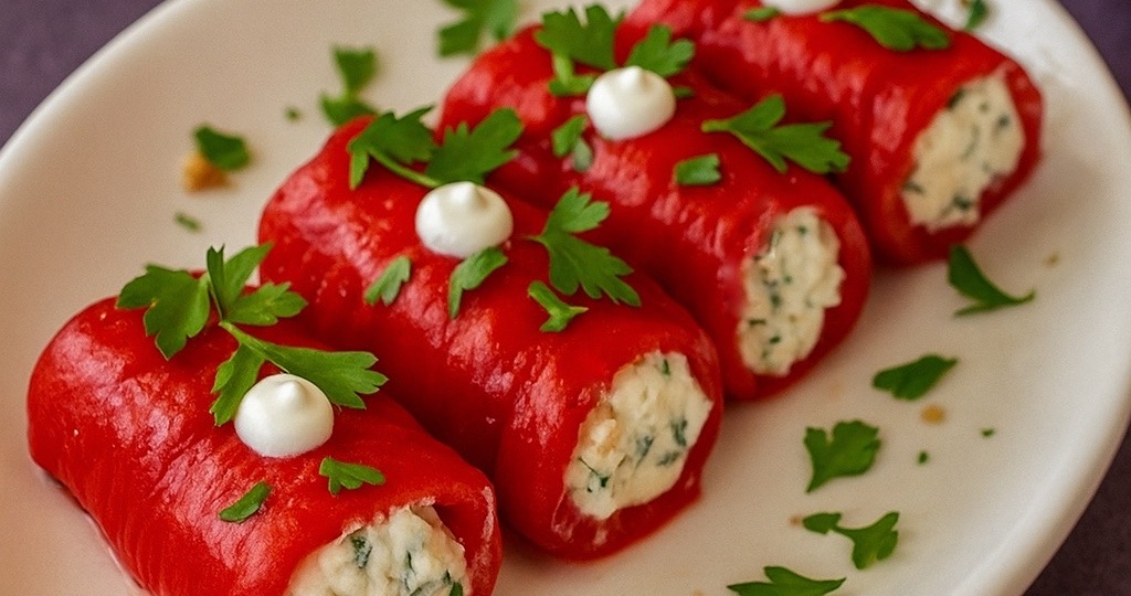 Рулетики из перца с сырной начинкой