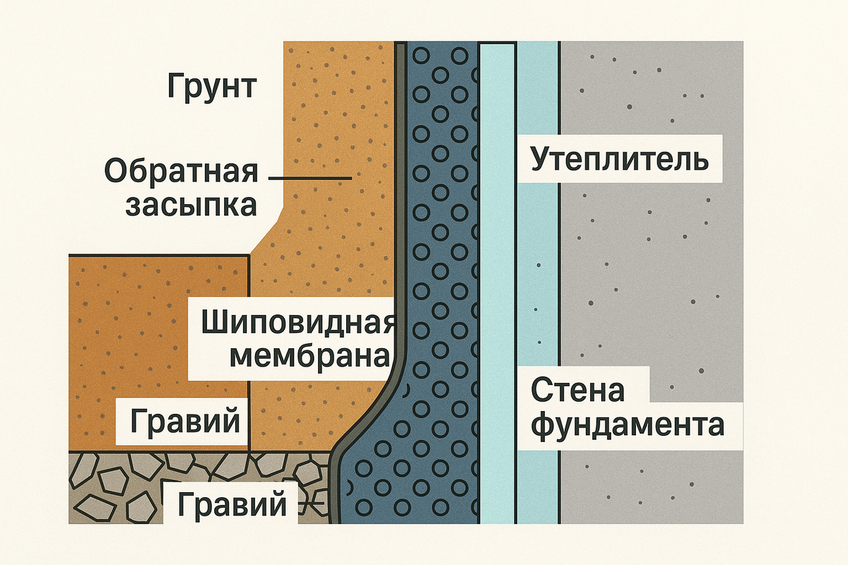 Схема монтажа профилированной мембраны на утеплитель