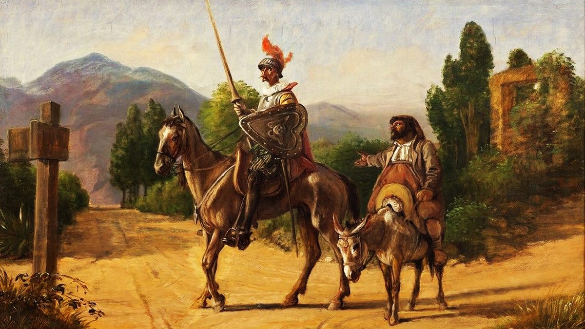 Художник Вильгельм Марстранд, «Дон Кихот и Санчо Панса на перекрёстке»