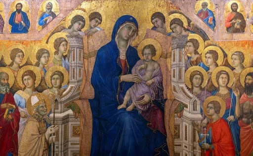 Маэста. Фрагмент. 1308–1311
Художник – Дуччо ди Буонинсенья (итал. Duccio di Buoninsegna, ок. 1255–1319). Музей Опера-дель-Дуомо, Сиена
