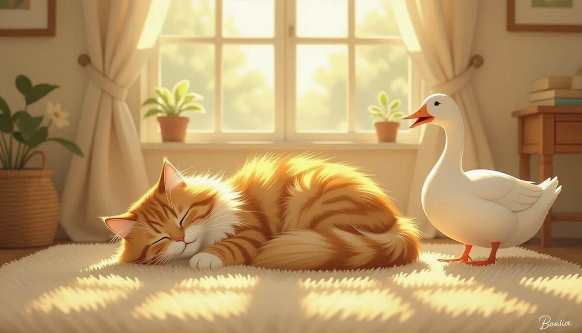 это кот его зовут васька и гусь  по имени Клюк