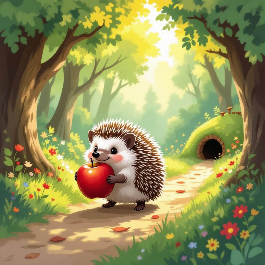 Несёт яблоко и идёт в норку!