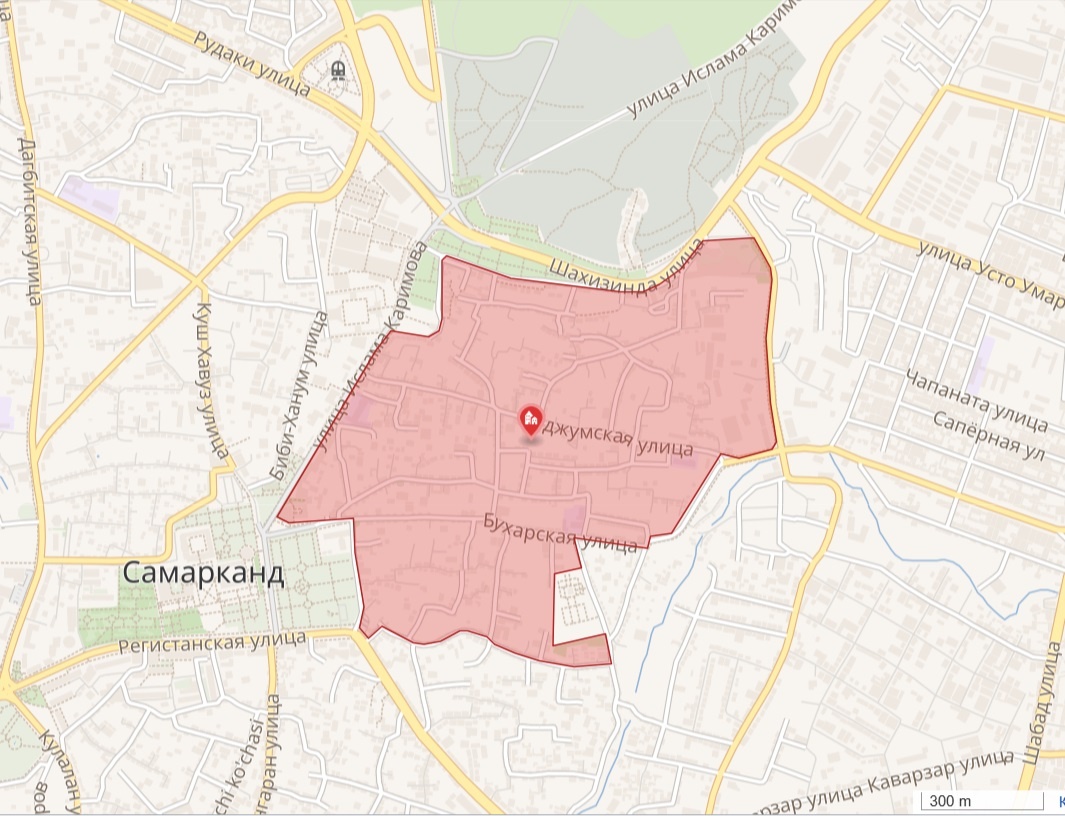 Территория, которую занимала махалля Яхудиен. Источник: https://ru.wikipedia.org/wiki/Еврейская_махалля_Самарканда