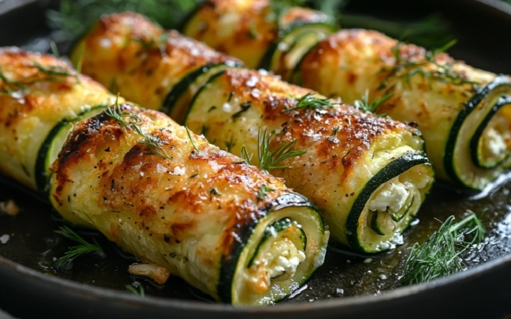 Рулетики из кабачков с творогом и мятой