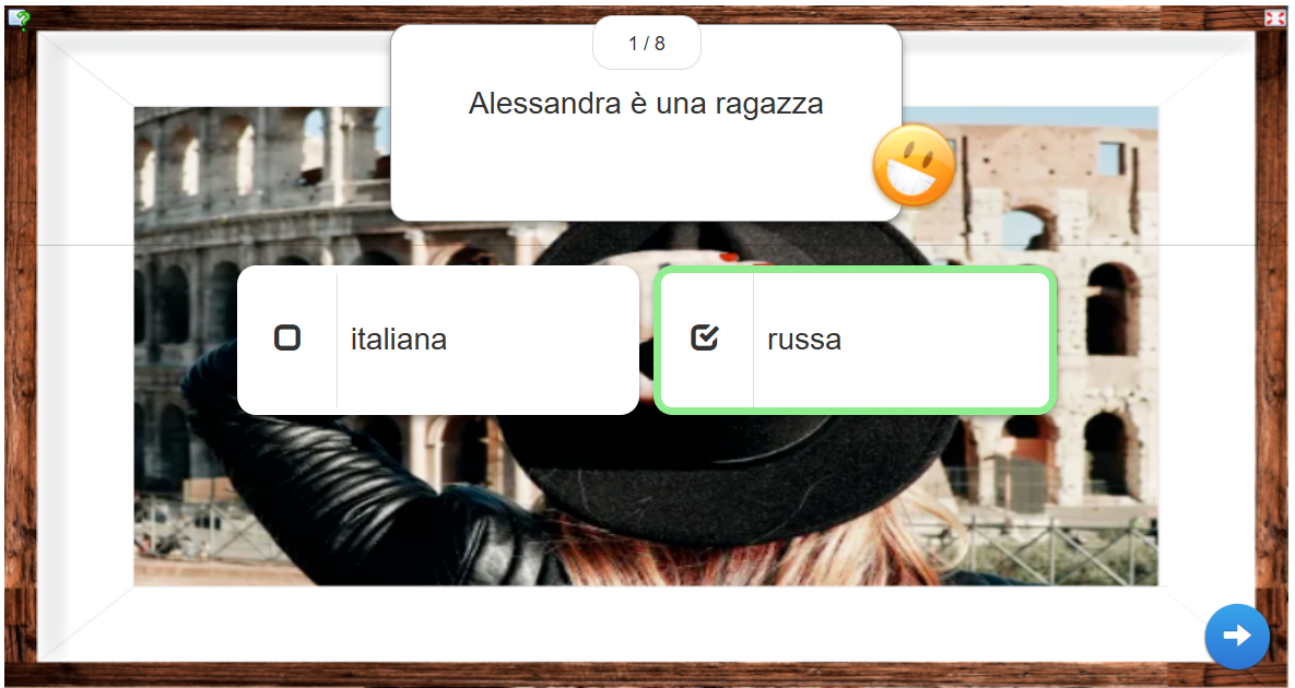 Проверив ответ, нажимаем на синюю стрелочку внизу, чтобы продолжить работу!