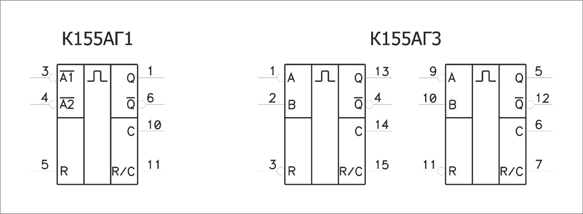 Графическое изображение микросхем К155АГ1 и К155АГ3