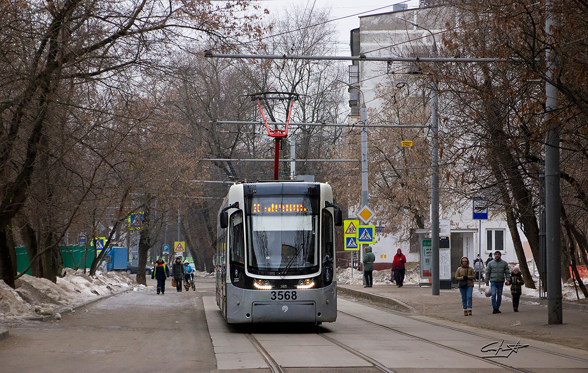 71-414 №3568 возле остановки "3-й Михалковский переулок", январь 2023 года 