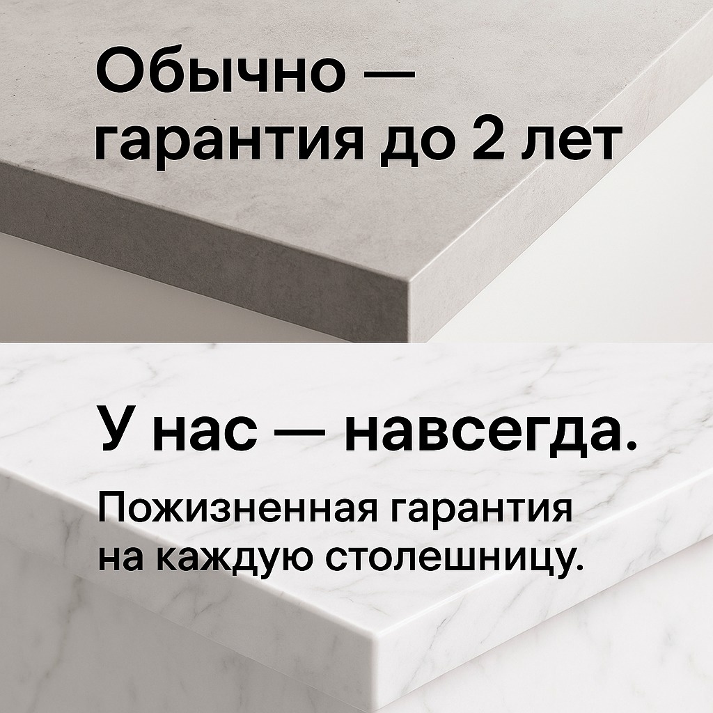 заказать столешницу из искусственного камня  с бессрочной гарантией