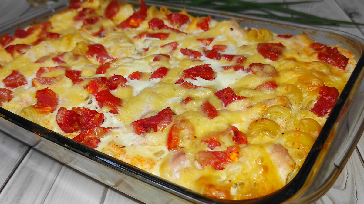 Запеканка из макарон и куриного филе. Фото автора.