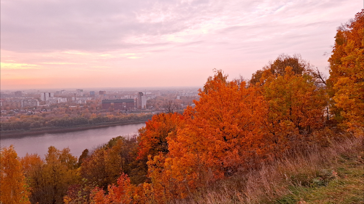 Вид на нижнюю часть Нижнего Новгорода из парка Швейцария 