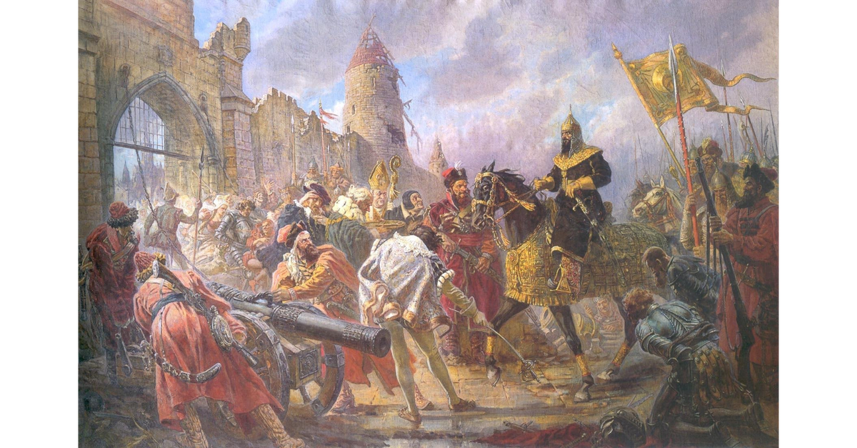 Соколов-Скаля П. П. Иван Грозный в Ливонии (Взятие Иваном Грозным ливонской крепости Кокенгаузен). Холст, масло. 297 х 445.