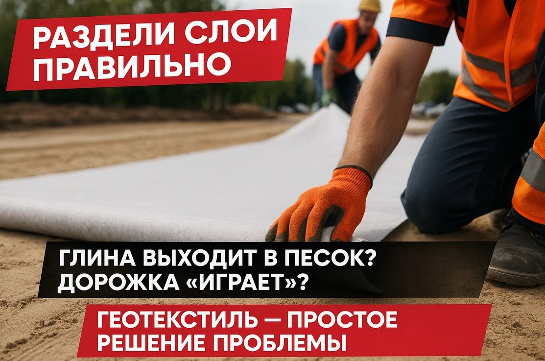 Геотекстиль кладут на грунт, под песок – а щебень идет поверх песка
