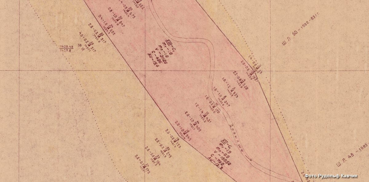 Рис. 1. План подсчёта запасов. Геологическая карта золота. 