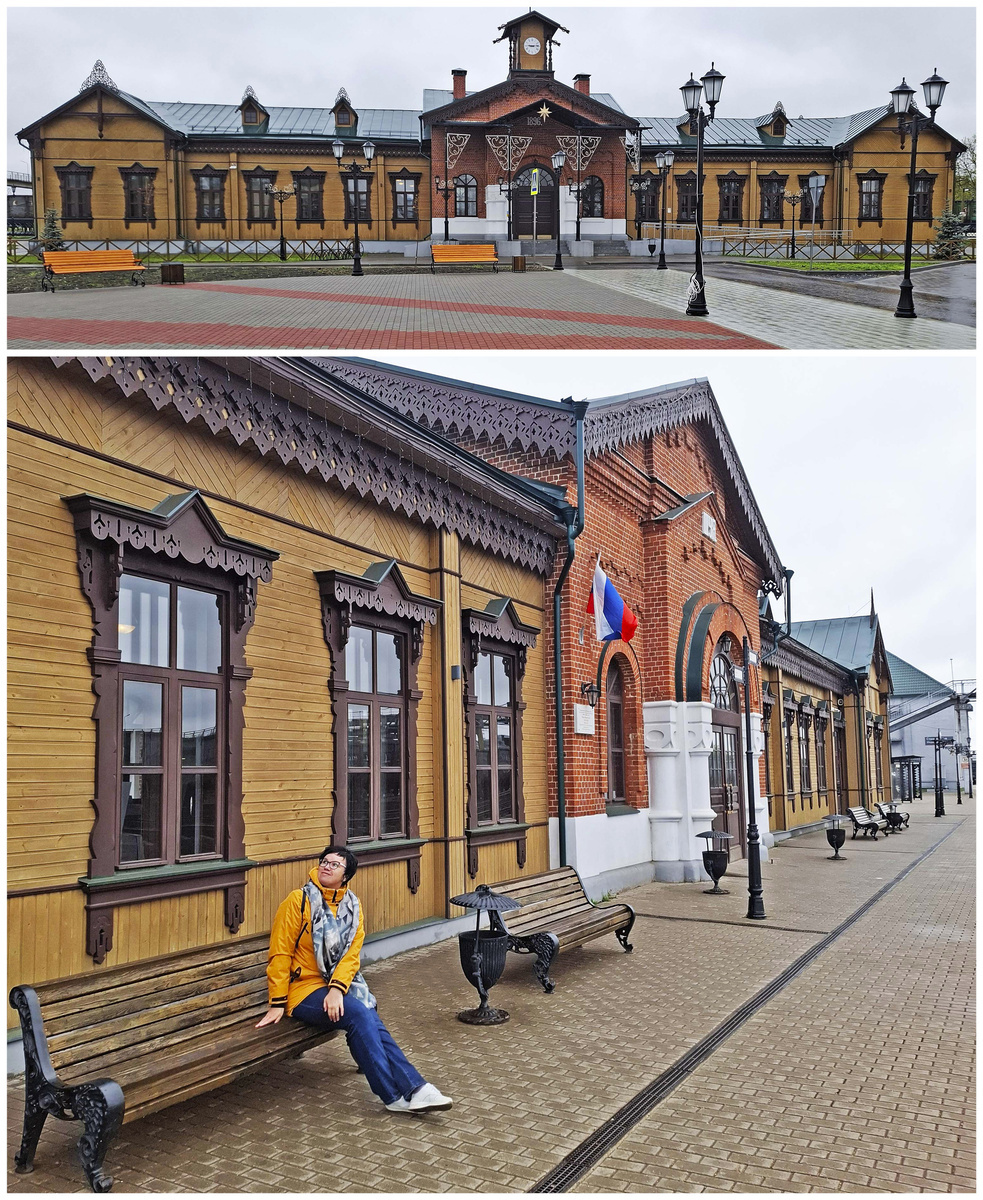 Шуя, железнодорожный вокзал. Верхнее фото - вид со стороны города, нижнее фото - вид с перрона. Фото автора.