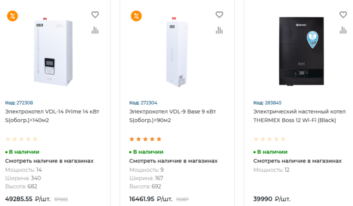 Электрокотлы в наличии в магазинах Водолей