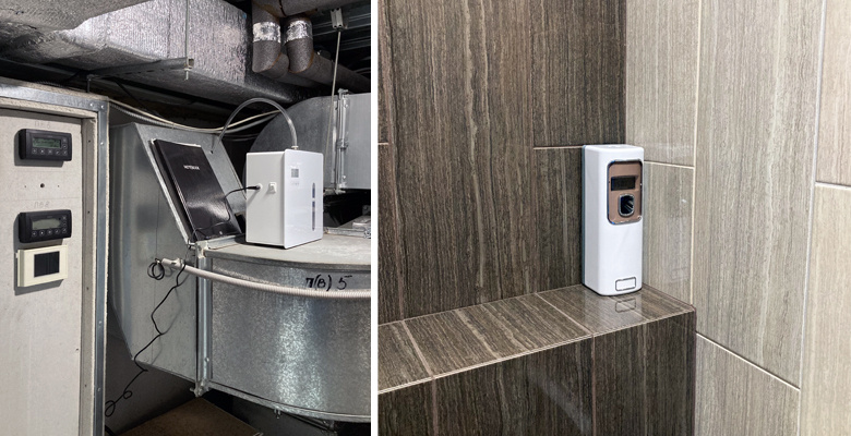 Диффузионные аромамашины в венткамере и аэрозольные диспенсеры в уборных