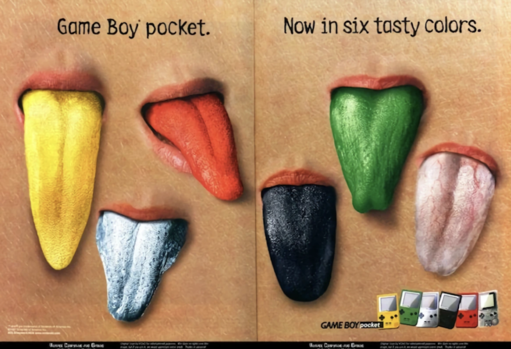 Реклама Game Boy Pocket с языками
