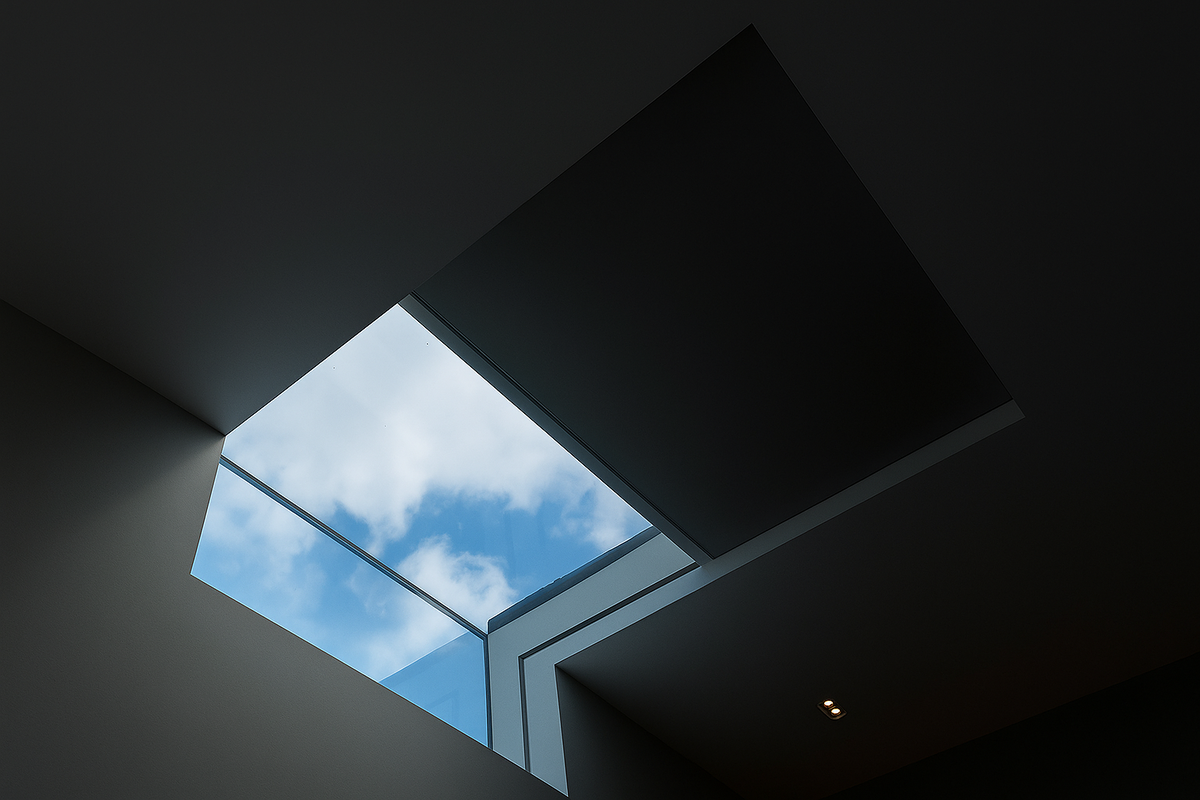 Нестандартное потолочное решение со скрытыми рулонными шторами Blind Space.