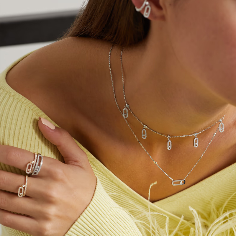 Колье, кольца и серьги Messika Move Uno из белого и розового золота с бриллиантами