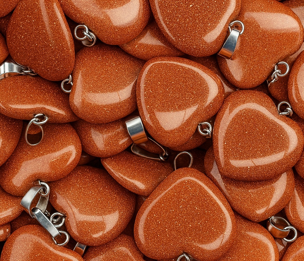 Синтетический авантюрин. В камне блестят частички медной стружки