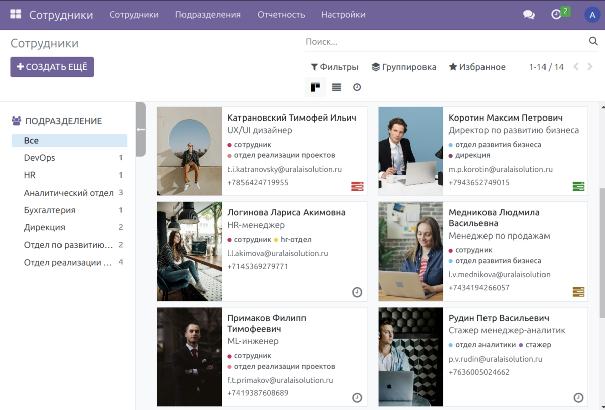 Рис. 1 — Главный интерфейс приложения "Сотрудники"