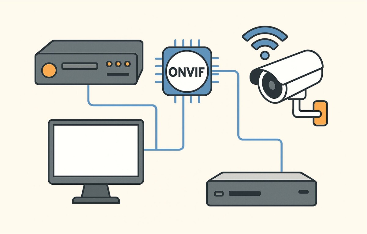 Схема работы протокола ONVIF: как IP-камеры, видеорегистраторы и системы хранения данных разных производителей взаимодействуют между собой через единый стандарт.