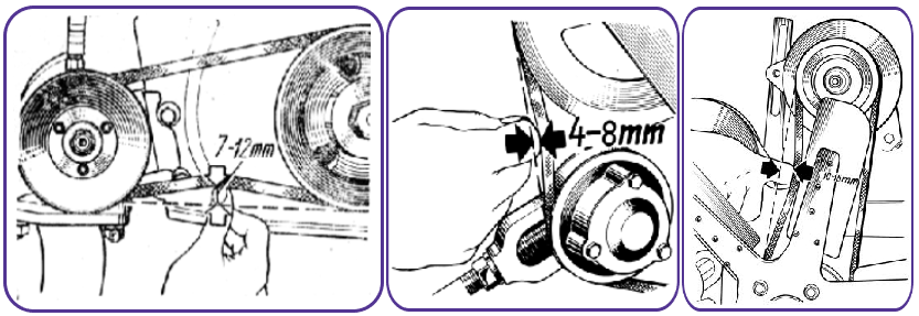 Нормы натяжения ремней (слева направо): водяного насоса, компрессора, генератора