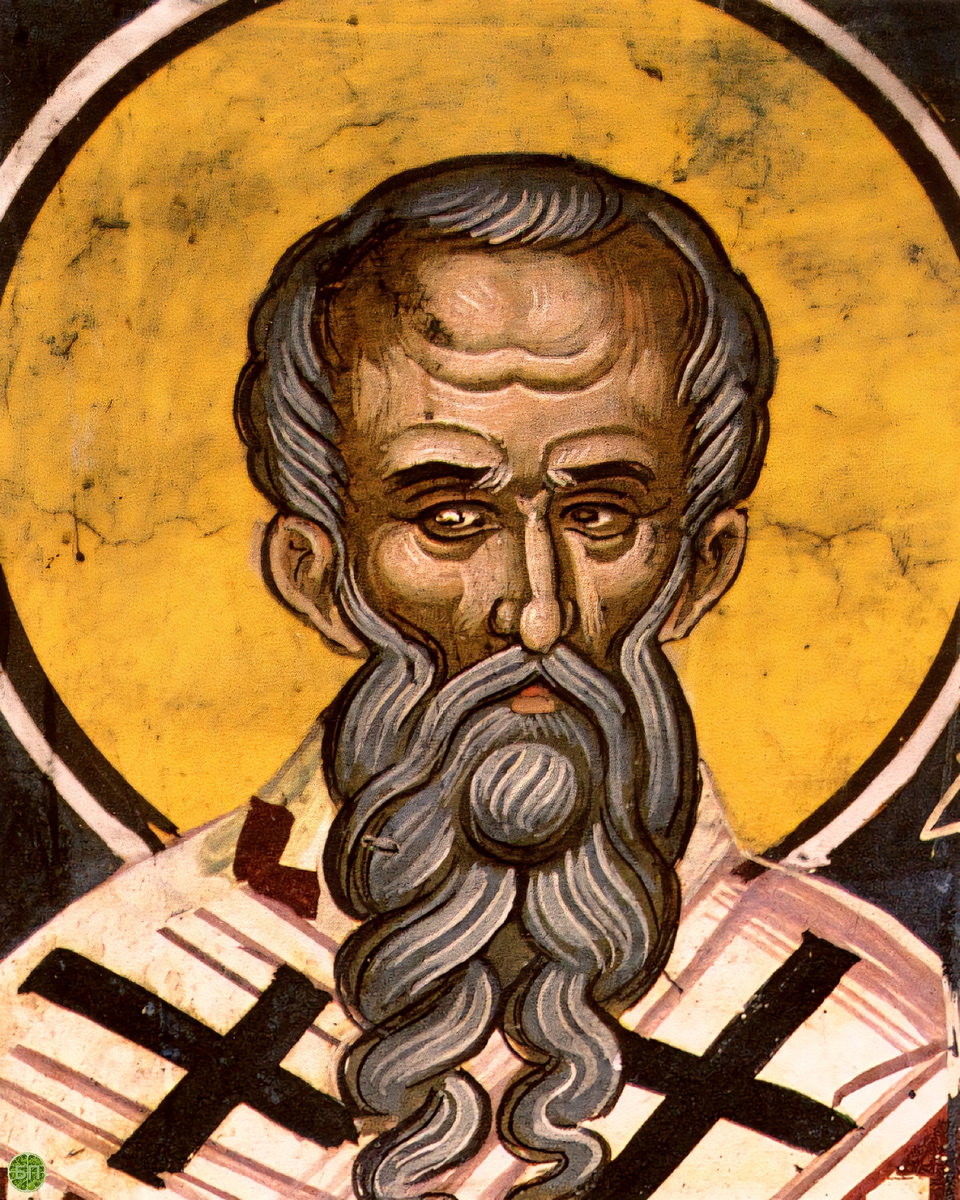 Священномученик Григорий, Просветитель Армении. Фреска монастыря Дионисиат на горе Афон, 1547 год. Иконописец Тзортзи (Зорзис) Фука.