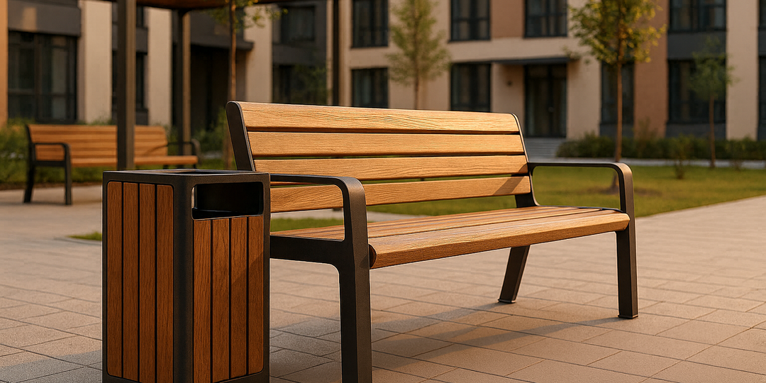 Уличная мебель для ЖК: скамейки, урны, навесы