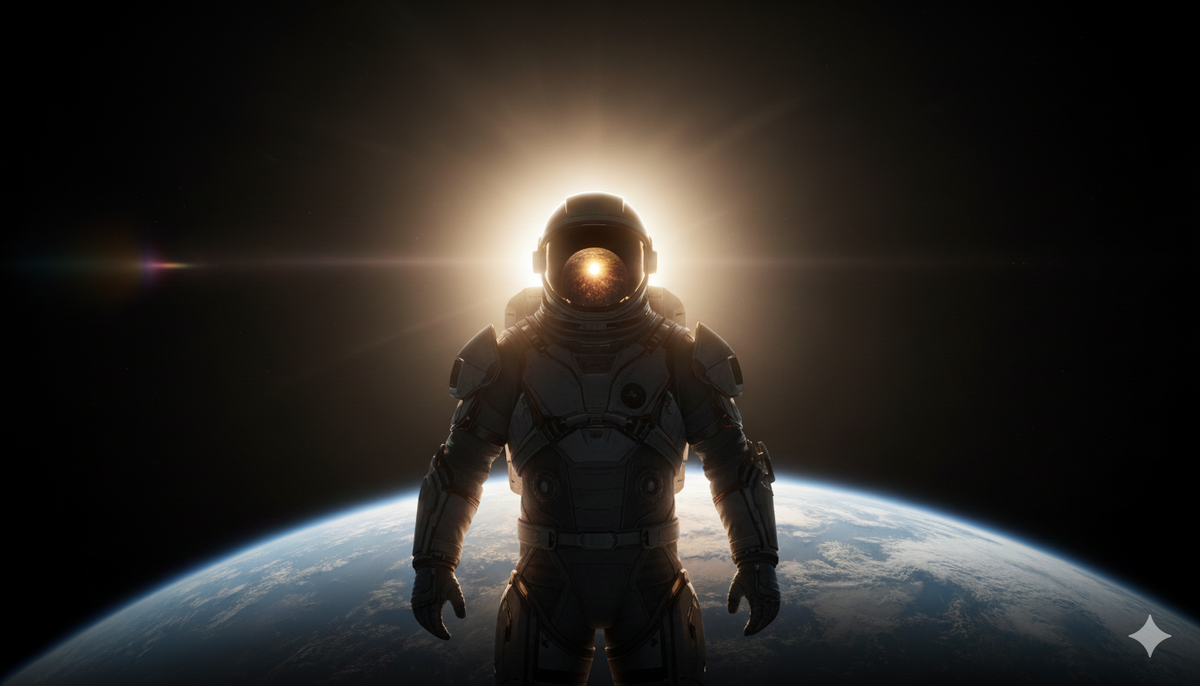 Астронавт в открытом космосе под солнечными лучами — температура в космосе и тепло в вакууме