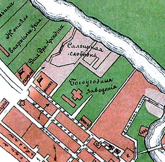 Богоугодные заведения Симферополя на плане города второй половины XIX века.