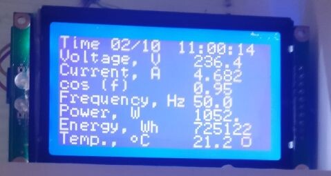 Дисплей с часами и температурой для измерителя параметров сети