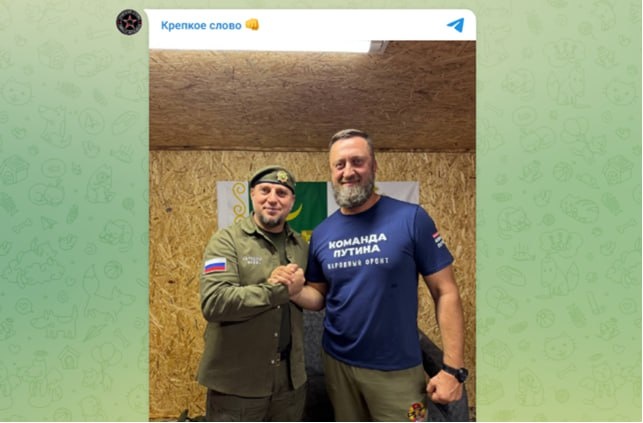 Герой России Апти Алаудинов и Евгений Гольман. Скриншот с тг-канала "Крепкое слово"