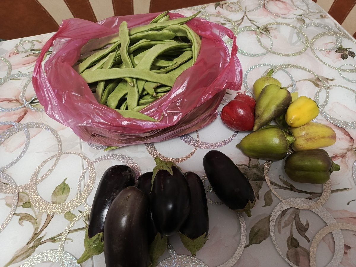 Овощи все собраны. Туршу купили на рынке, а болгарский перец и баклажаны со своего огорода.