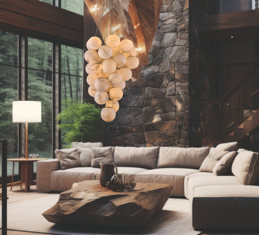 Алебастровый светильник в интерьере гостиной