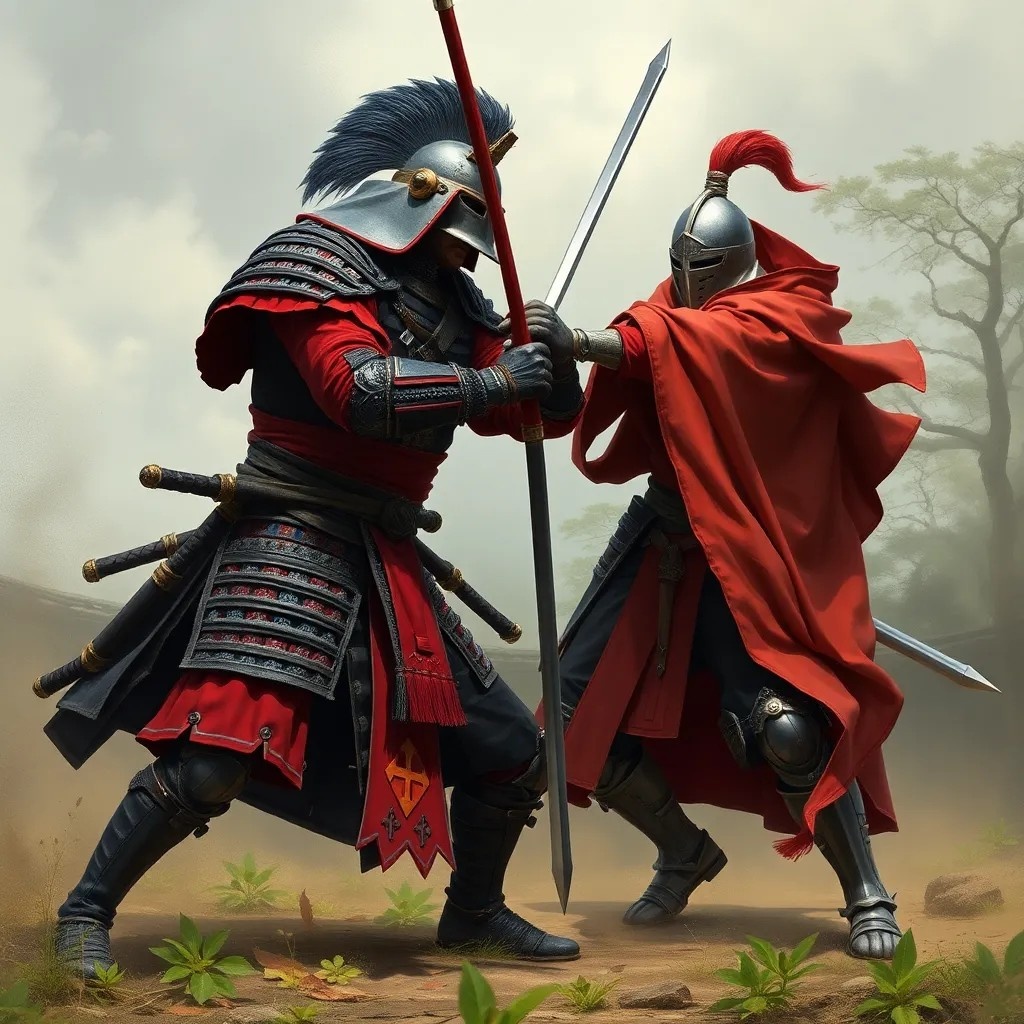 Иллюстрация "Самурай против рыцаря".