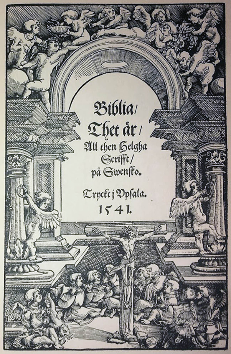 Библия Густава Васа, 1541 год, первая библия на шведском языке изданная по окончанию лютеранской реформации. В названии присутствует строчная "w"