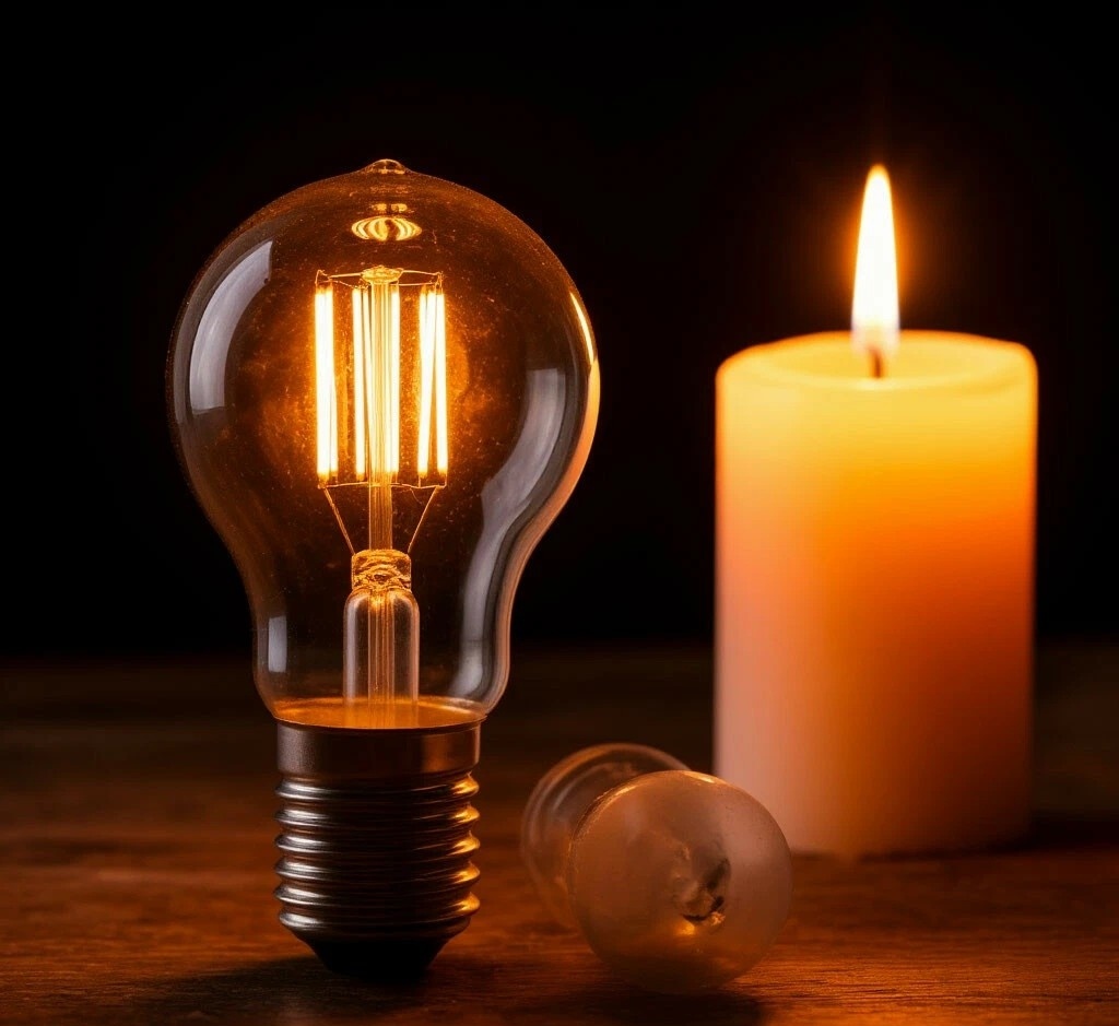 Лампочка и свеча.