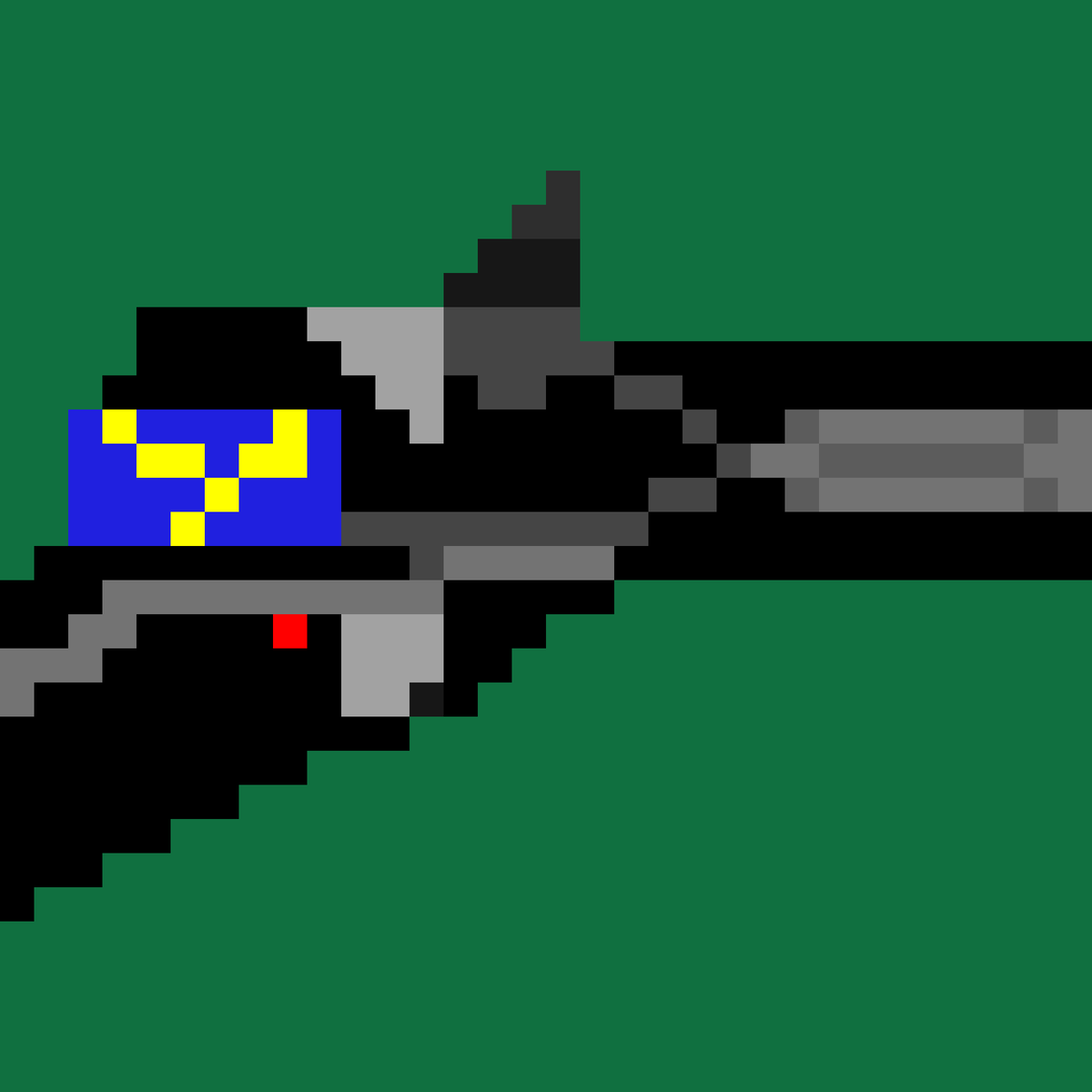 Электро-магнитный пистолет 15 поколения. Оснащённой спусковой кнопкой для выстрела. Рядом находится красная кнопка предохранителя. Одного заряда батареи хватает на два выстрела.