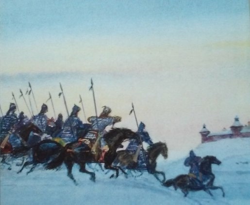 Оборона Можайска от монгол 1238 года, во время которой был явлен образ Николы Можайского.