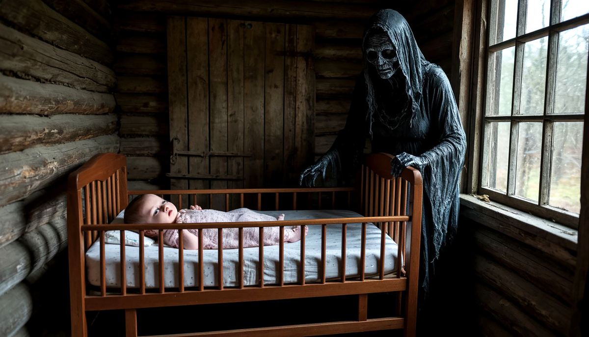 Рядом с кроваткой стояла страшная женщина.