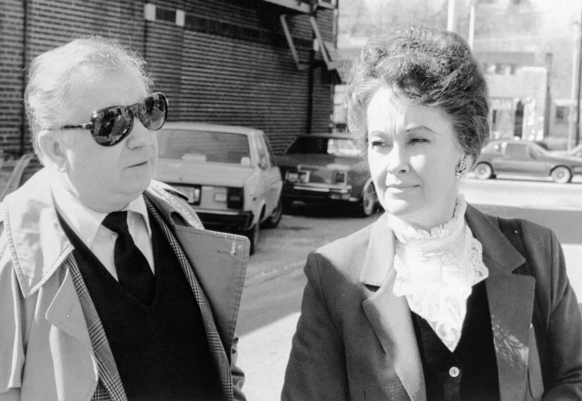 Black and white photo of Ed and Lorraine Warren, famous paranormal investigators, standing outside a building. Their real cases inspired many of James Wans works. Source: CTPost (https://www.ctpost.com/entertainment/slideshow/ed-lorraine-warren-cases-the-conjuring-222531.php)