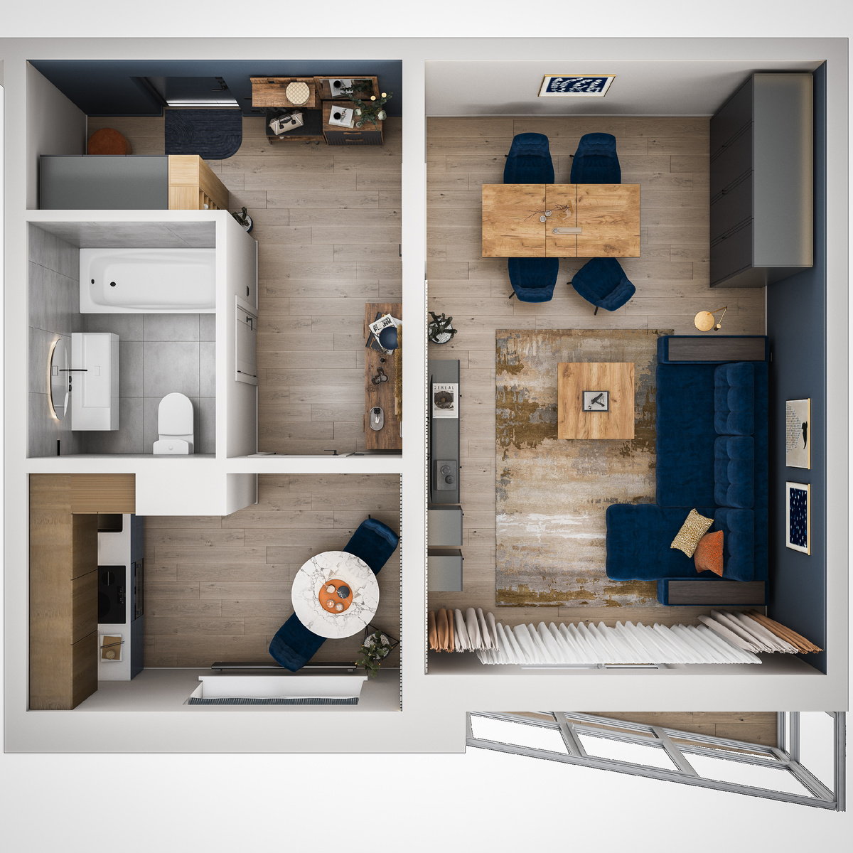 Планировка однокомнатной квартиры серии П-44.